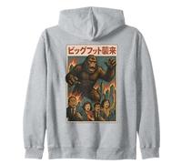 Retro Japanese Bigfoot Attack Graphic Urban Monster Vintage Zip Hoodie