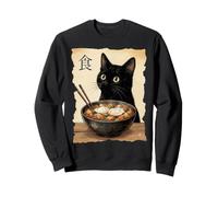 Retro Japanese Black Cat Eating Ramen Noodles Bowl Sweatshirt