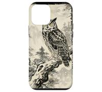 Retro Japanese Block Print Great Horned Owl Pine Art Case for iPhone 12 mini