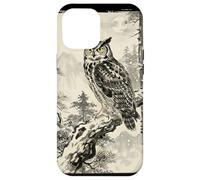 Retro Japanese Block Print Great Horned Owl Pine Art Case for iPhone 12 Pro Max