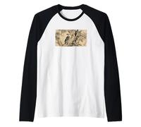Retro Japanese Block Print Pileated Picid Woodpecker Birding Raglan Baseball Tee