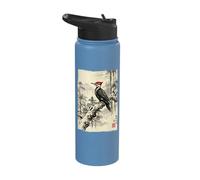 Retro Japanese Block Print Pileated Picid Woodpecker Birding Stainless Steel Insulated Water Bottle