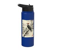 Retro Japanese Block Print Pileated Picid Woodpecker Birding Stainless Steel Insulated Water Bottle