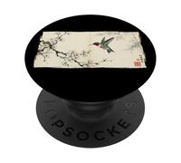 Retro Japanese Block Print Ruby Hummingbird Pine Art PopSockets Adhesive PopGrip