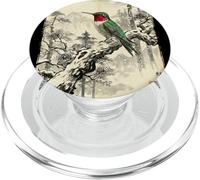Retro Japanese Block Print Ruby Hummingbird Pine Art PopSockets PopGrip for MagSafe