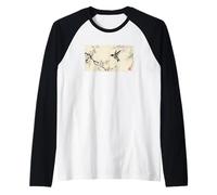 Retro Japanese Block Print Ruby Hummingbird Pine Art Raglan Baseball Tee