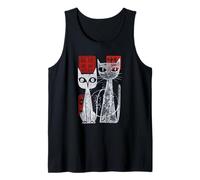 Retro Japanese Cats Harajuku Feline Minimalist Graphic Art Tank Top