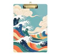 Retro Japanese Colorful Waves Pediatric Nurse clipboards Standard Hole for Homework Pediatric Size 9 x 12 Gold