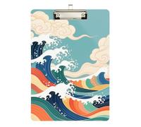 Retro Japanese Colorful Waves Pediatric Nurse clipboards Standard Hole for Homework Pediatric Size 9 x 12 Silver