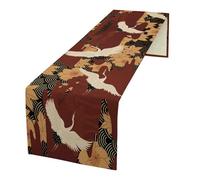 Retro Japanese Crane Table Runner, Luxury Gold Red Oriental Style Chinese Crane Bird Flower Print Table Runner for Kitchen Dining Table Holiday Party Wedding Decoration, 13x60inch