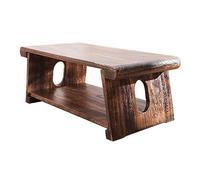 Retro Japanese Foldable Solid Wood 2-Tier Tatami Coffee Table with Storage Shelf for Living Room Bay Window