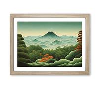 Retro Japanese Forest Vol.2 Framed Print | A4 Oak Framed Wall Art | Ready to Hang | Retro Landscape Picture | Living Room Bedroom Lounge Office