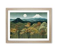 Retro Japanese Forest Vol.4 Framed Print | A4 Oak Framed Wall Art | Ready to Hang | Retro Landscape Picture | Living Room Bedroom Lounge Office