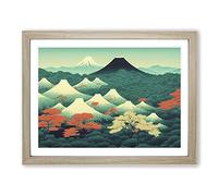 Retro Japanese Forest Vol.5 Framed Print | A2 Oak Framed Wall Art | Ready to Hang | Retro Landscape Picture | Living Room Bedroom Lounge Office