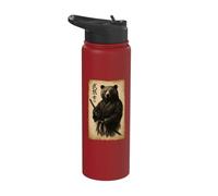 Retro Japanese Ink Sumi-e Wash Bushido Samurai Warrior Bear Stainless Steel Insulated Water Bottle