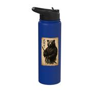 Retro Japanese Ink Sumi-e Wash Bushido Samurai Warrior Bear Stainless Steel Insulated Water Bottle