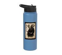 Retro Japanese Ink Wash Warrior Samurai African Elephant Stainless Steel Insulated Water Bottle