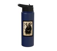 Retro Japanese Ink Wash Warrior Samurai African Elephant Stainless Steel Insulated Water Bottle