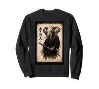 Retro Japanese Ink Wash Warrior Samurai African Elephant Sweatshirt