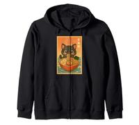 Retro Japanese Kawaii Anime Men Kids Women Cat Eating Ramen Zip Hoodie