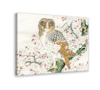Retro Japanese Numata Owl with Short-eared Owl And Cherry Blossoms Canvas Poster Bedroom Decor Landscape Office Room Decor Gift 8" L X 12" W
