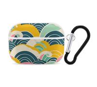 Retro Japanese Pattern Airpod Pro Case AirPods 2 Case for Women Hard Shell Protective Cover with Carabiner Keychain Compatible with AirPods Case 2nd 1st Generation, Front LED Visible White