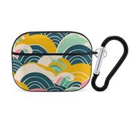 Retro Japanese Pattern Airpod Pro Case AirPods 2 Case for Women Hard Shell Protective Cover with Carabiner Keychain Compatible with AirPods Case 2nd 1st Generation, Front LED Visible Black