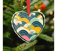 Retro Japanese Pattern Christmas Ornaments - Xmas Heart Hanging Ornaments for Christmas Tree Decorations, Farmhouse Rustic Holiday Home Decor and Gift Party Tags (3.5 Inch)