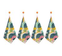 Retro Japanese Pattern Kitchen Towels Set -4PCS Super Absorbent Hand Towels, Soft Face Towel Set with Hanging Loop Lightweight Quick Dry Microfiber Dish Towels for Yoga Camping Hotel Spa Travel