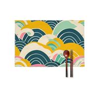 Retro Japanese Pattern Placemats Set of 4-17.7x11.8 Inch Washable Non-Slip Table Mats, Durable Wipeable Kitchen & Dining Mats for Party Decor, Home Table Setting, Oil/Scratch Protection