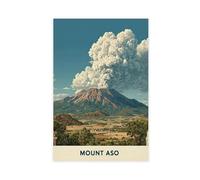 Retro Japanese Travel Poster Featuring The Eruption of Mount Aso Canvas Poster Wall Art Decor Print Picture Paintings for Living Room Bedroom Decoration 08x12inch(20x30cm)