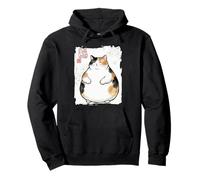 Retro Japanese Ukiyoe Chubby Chonky Cat Vintage Woodblock Pullover Hoodie