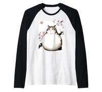 Retro Japanese Ukiyoe Chubby Chonky Cat Vintage Woodblock Raglan Baseball Tee