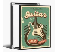 Retro Jazz Canvas Wall Art Prints Let The Music Play Guitar Pictures Prints Mid Century Funny Music Art Wall Decor for Bedroom Bar Cafe 16x24inch black framed