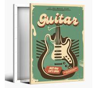 Retro Jazz Canvas Wall Art Prints Let The Music Play Guitar Pictures Prints Mid Century Funny Music Art Wall Decor for Bedroom Bar Cafe 12x18inch Framed
