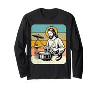 Retro Jesus Drummer Worship Rhythm Graphic Praise Music Long Sleeve T-Shirt
