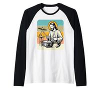Retro Jesus Drummer Worship Rhythm Graphic Praise Music Raglan Baseball Tee