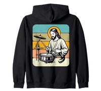 Retro Jesus Drummer Worship Rhythm Graphic Praise Music Zip Hoodie