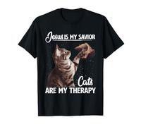 Retro Jesus Is My Savior Cats Are My Therapy God Believers T-Shirt