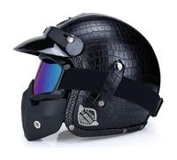 Retro Jet Open Face Motorbike DOT ECE Approved Half Shell Pilot Helmet with Goggles, Quick Release Buckle Vintage Leather Half Face Helmet for Men Women, Moped Scooter(J,XXL(63~64cm))