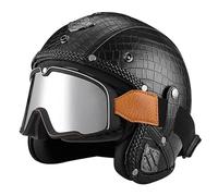 Retro Jet Open Face Motorbike DOT ECE Approved Half Shell Pilot Helmet with Goggles, Quick Release Buckle Vintage Leather Half Face Helmet for Men Women, Moped Scooter(T,S=(55~56cm))
