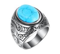 Retro Jewellery Turquoise Rings for Men Steel Inlaid Three Colours Ring Men Dominant Opal Ring Empty, A, Metal, No Gemstone