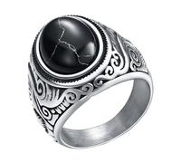 Retro Jewellery Turquoise Rings for Men Steel Inlaid Three Colours Ring Men Dominant Opal Ring Empty, A, Metal, No Gemstone