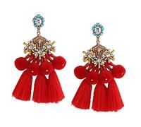 Retro Jewelry Rhinestones Hairball Tassel Alloy Pendant Hook Earrings for Women