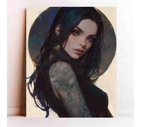 Retro Jigsaw Puzzle 500 Pieces for Adults Tattoo Woman Black Hair Moon Goddess Parent-Child Family Fun Leisure Puzzle Beginners