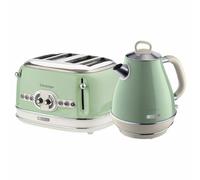 Ariete ARPK20 Retro Style Jug Kettle and 4 Slice Toaster Set, Vintage Design, Green