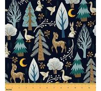 Retro Jungle Fabric by The Yard,Wild Deers Ducks Rubbits Wildlife DIY Waterproof Fabric,Watercolor Christmas Tree Pine Tree Decorative Outdoor,Outdoor Wild Plants Upholstery,2Yards