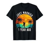 Retro Just Married 1 Years Ago 1st Wedding Anniversary T-Shirt