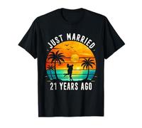 Retro Just Married 21 Years Ago 21st Wedding Anniversary T-Shirt