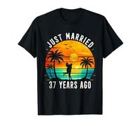 Retro Just Married 37 Years Ago 37th Wedding Anniversary T-Shirt